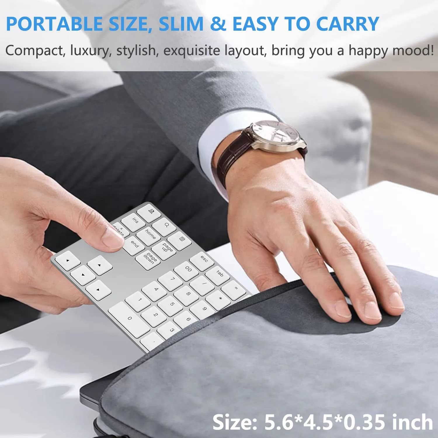 Lekvey Bluetooth Number Pad, Aluminum Rechargeable Wireless Numeric Keypad 34-Keys | Slim External Numpad Keyboard for Laptop, MacBook, iMac, Windows, Surface Pro - view 7