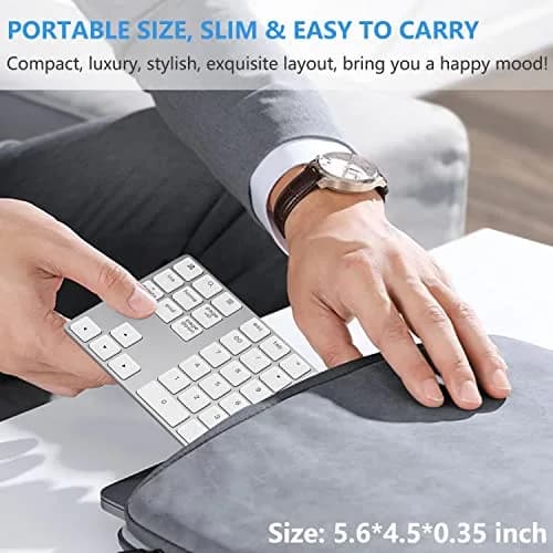 Lekvey Bluetooth Number Pad, Aluminum Rechargeable Wireless Numeric Keypad 34-Keys | Slim External Numpad Keyboard for Laptop, MacBook, iMac, Windows, Surface Pro thumbnail 7