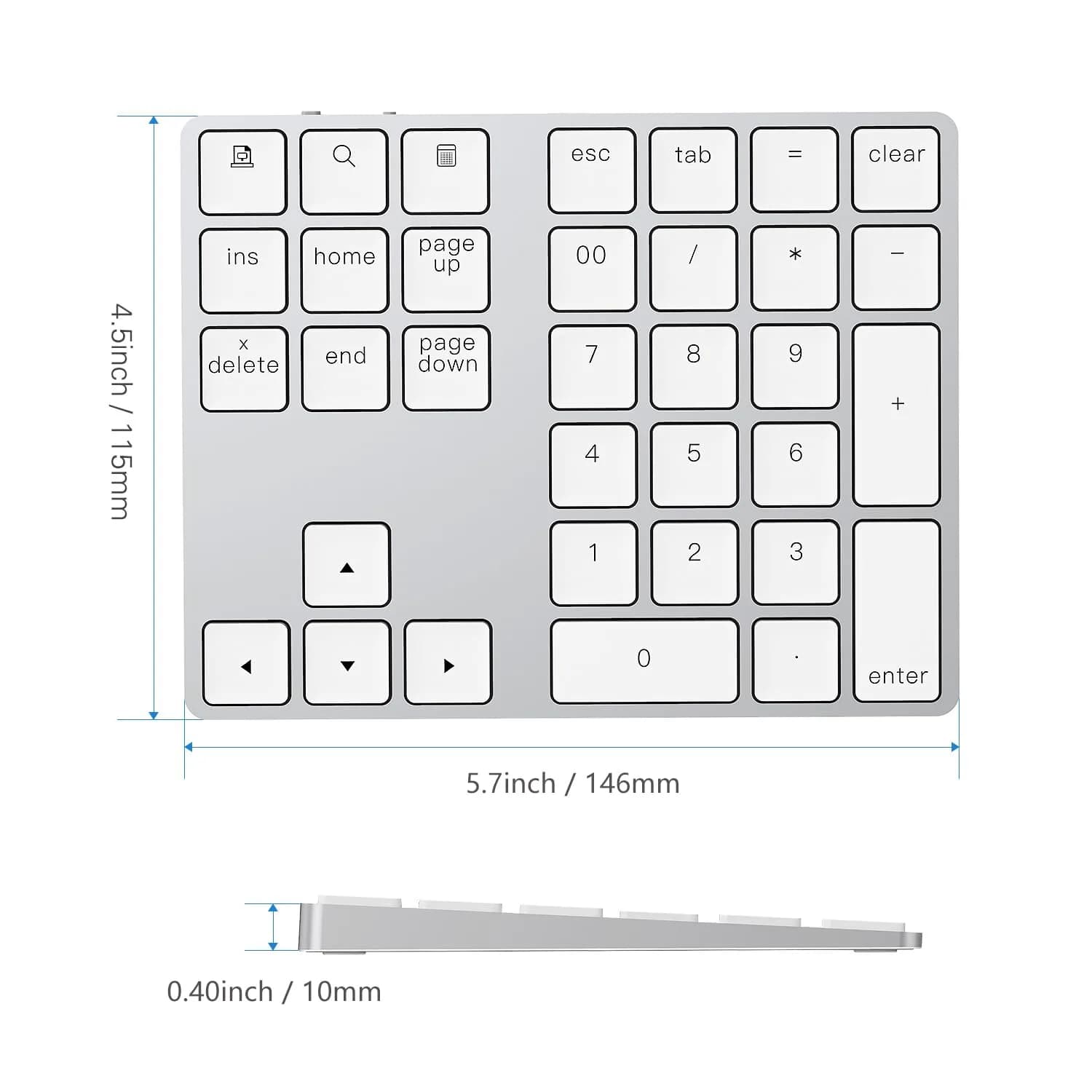 Lekvey Bluetooth Number Pad, Aluminum Rechargeable Wireless Numeric Keypad 34-Keys | Slim External Numpad Keyboard for Laptop, MacBook, iMac, Windows, Surface Pro - view 8