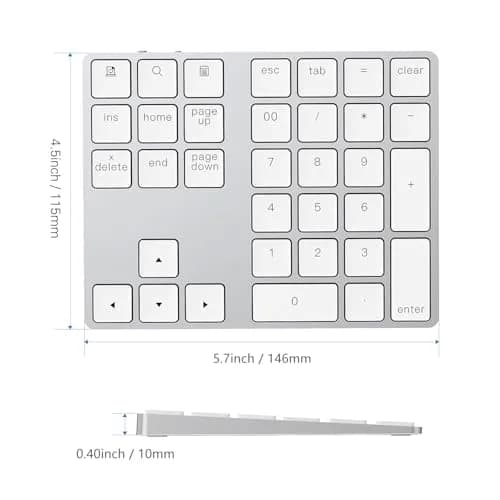 Lekvey Bluetooth Number Pad, Aluminum Rechargeable Wireless Numeric Keypad 34-Keys | Slim External Numpad Keyboard for Laptop, MacBook, iMac, Windows, Surface Pro thumbnail 8