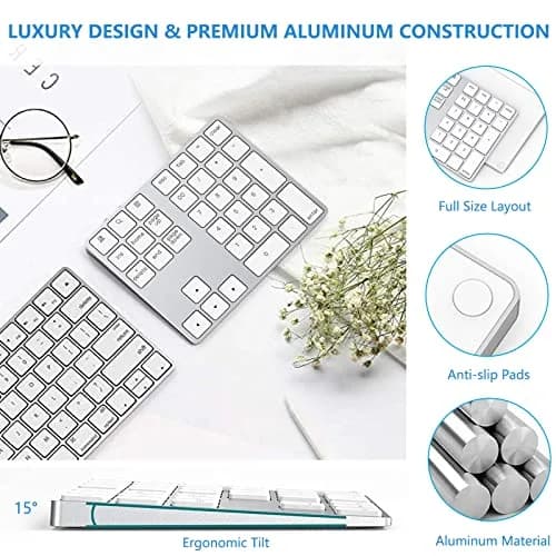 Lekvey Bluetooth Number Pad, Aluminum Rechargeable Wireless Numeric Keypad 34-Keys | Slim External Numpad Keyboard for Laptop, MacBook, iMac, Windows, Surface Pro thumbnail 3