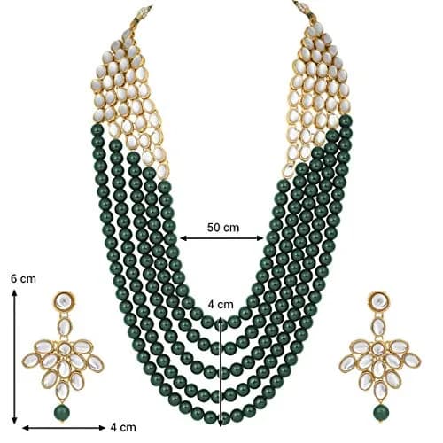 I Jewels White 5 Layer Faux Mother-of-Pearl and Kundan Rani Jewelry Set with Earrings for Women (Green) | Traditional Party Wear thumbnail 4