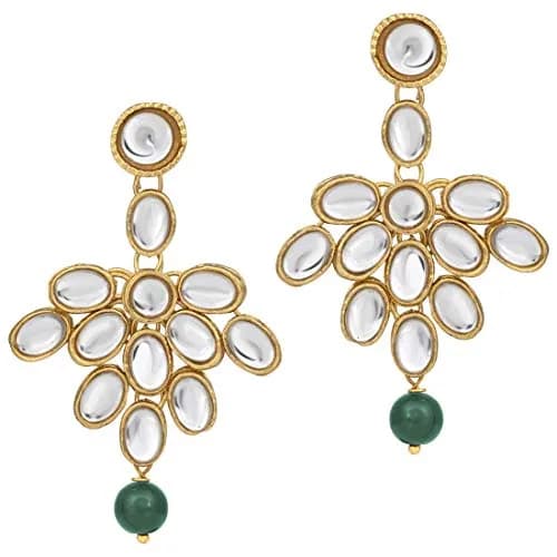 I Jewels White 5 Layer Faux Mother-of-Pearl and Kundan Rani Jewelry Set with Earrings for Women (Green) | Traditional Party Wear thumbnail 5