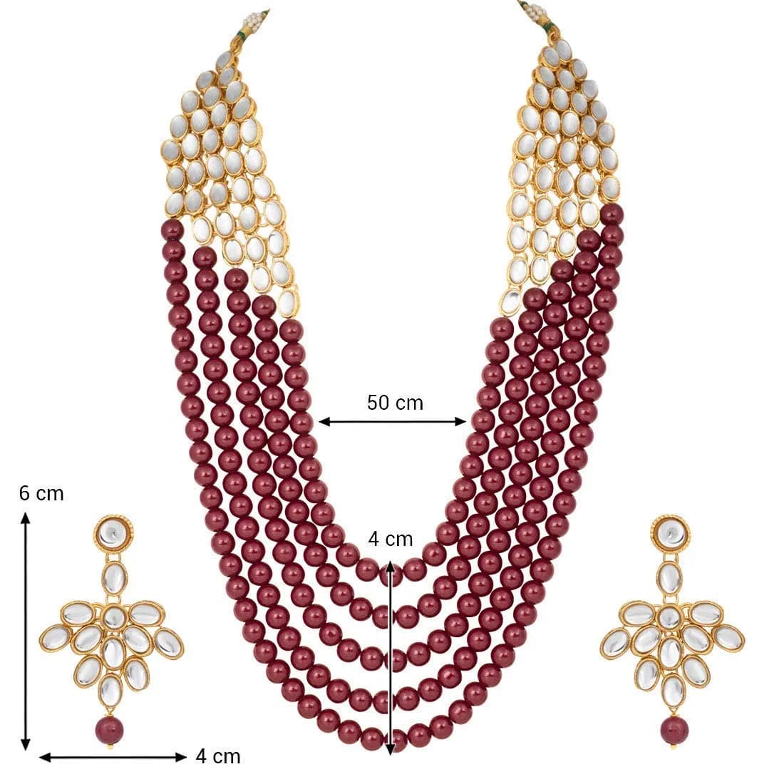 I Jewels White 5 Layer Faux Mother-of-Pearl Rani Jewelry Set with Earrings | Traditional & Festive Wear - view 5