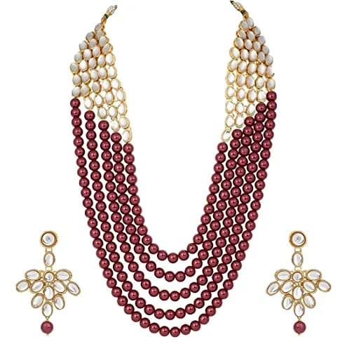 I Jewels White 5 Layer Faux Mother-of-Pearl Rani Jewelry Set with Earrings | Traditional & Festive Wear thumbnail 1