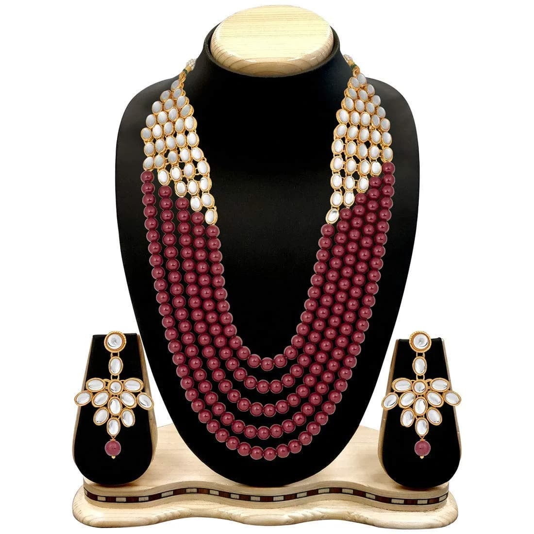 I Jewels White 5 Layer Faux Mother-of-Pearl Rani Jewelry Set with Earrings | Traditional & Festive Wear - view 2