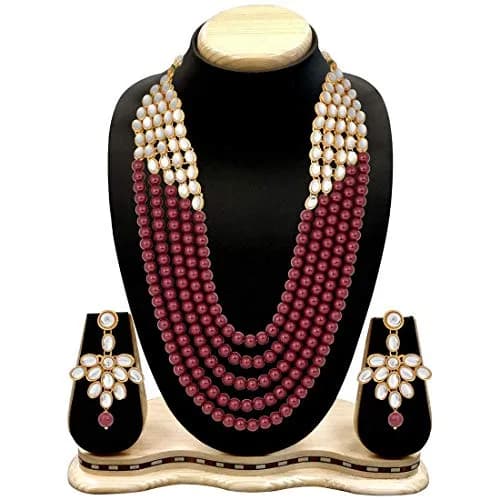 I Jewels White 5 Layer Faux Mother-of-Pearl Rani Jewelry Set with Earrings | Traditional & Festive Wear thumbnail 2