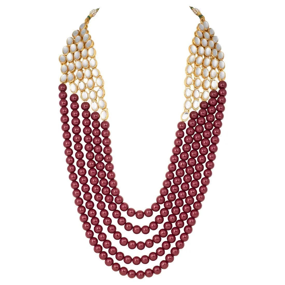 I Jewels White 5 Layer Faux Mother-of-Pearl Rani Jewelry Set with Earrings | Traditional & Festive Wear - view 3