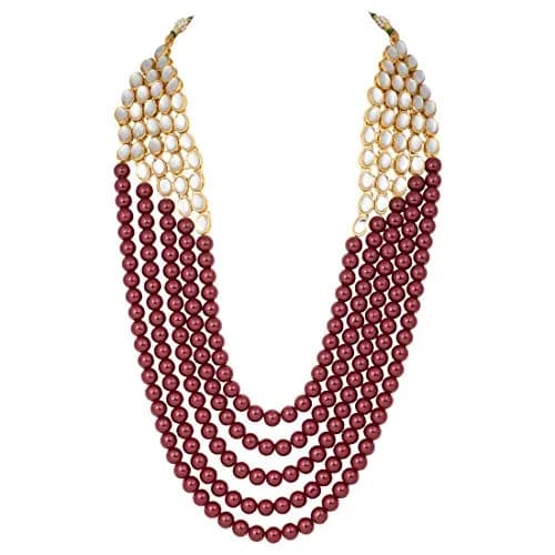 I Jewels White 5 Layer Faux Mother-of-Pearl Rani Jewelry Set with Earrings | Traditional & Festive Wear thumbnail 3