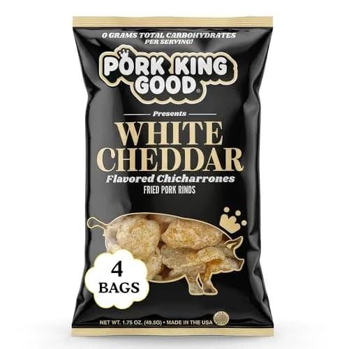 Pork King Good Pork Rinds (Chicharrones), White Cheddar, 4 Pack | Low-Carb, High Protein Snack in India thumbnail 1