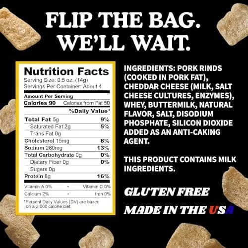 Pork King Good Pork Rinds (Chicharrones), White Cheddar, 4 Pack | Low-Carb, High Protein Snack in India thumbnail 6