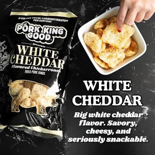Pork King Good Pork Rinds (Chicharrones), White Cheddar, 4 Pack | Low-Carb, High Protein Snack in India thumbnail 2