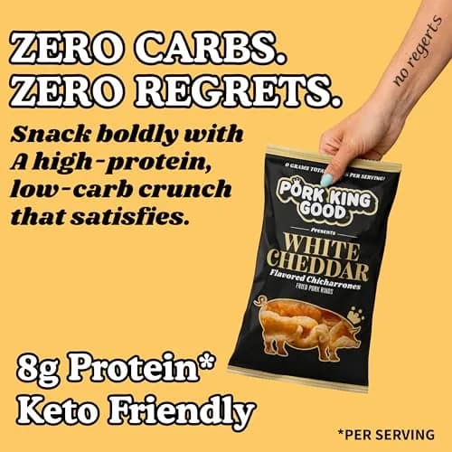 Pork King Good Pork Rinds (Chicharrones), White Cheddar, 4 Pack | Low-Carb, High Protein Snack in India thumbnail 3