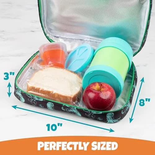 Bentology Octopus Insulated Lunch Bag 240cc (10 x 8 x 3 inches) | Reusable Lunch Bag with Waterproof Lining & Clip-On Handle thumbnail 4