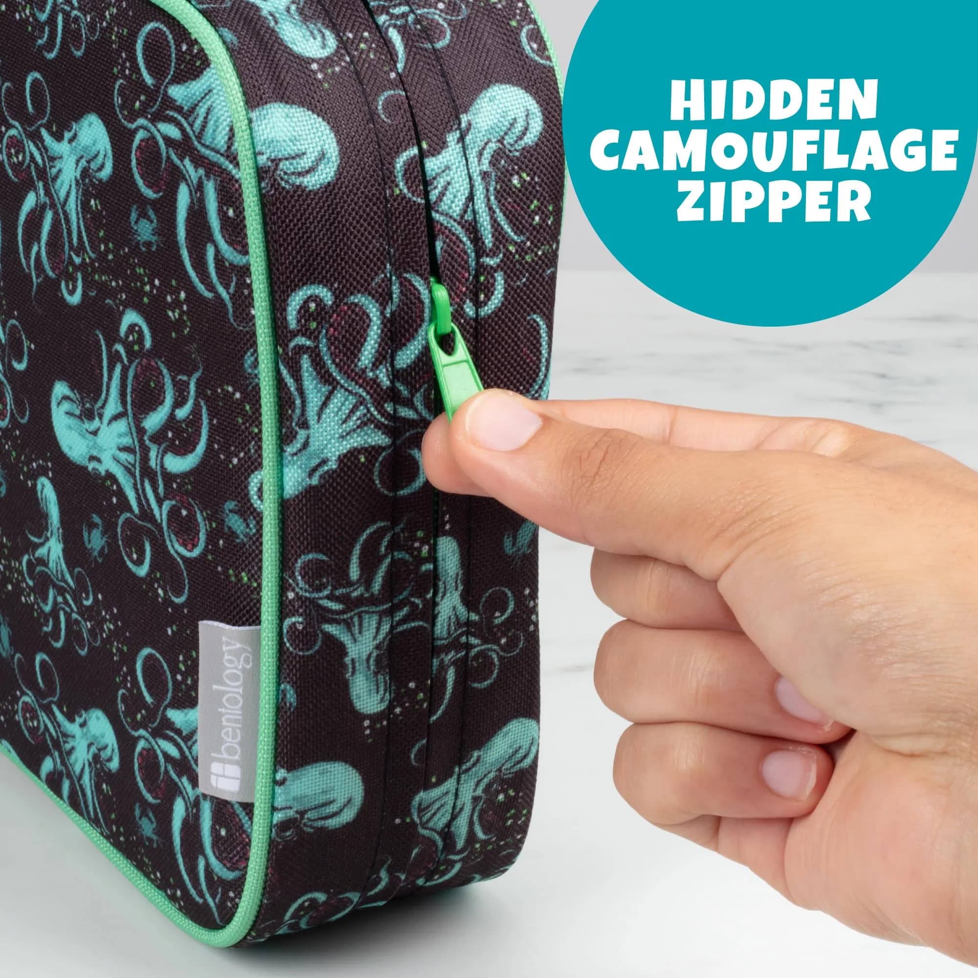 Bentology Octopus Insulated Lunch Bag 240cc (10 x 8 x 3 inches) | Reusable Lunch Bag with Waterproof Lining & Clip-On Handle - view 6