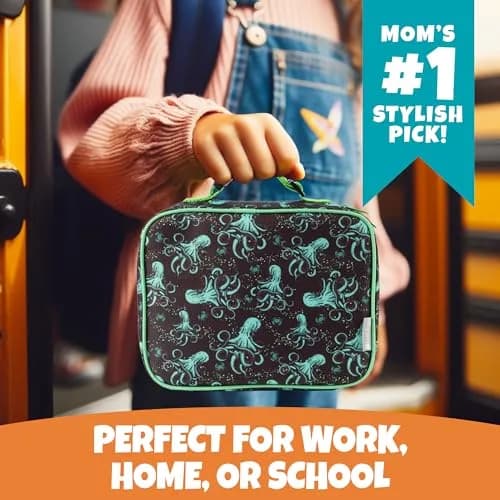 Bentology Octopus Insulated Lunch Bag 240cc (10 x 8 x 3 inches) | Reusable Lunch Bag with Waterproof Lining & Clip-On Handle thumbnail 7