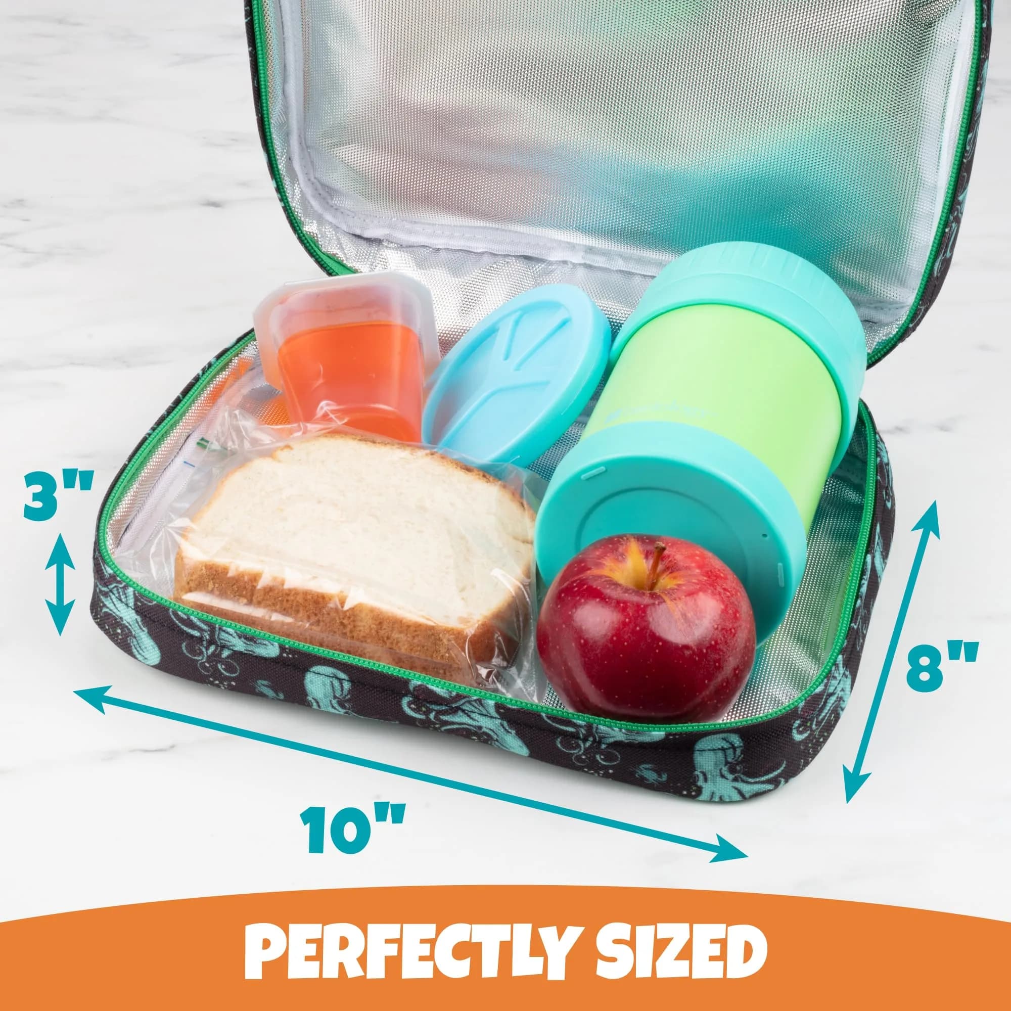 Bentology Octopus Insulated Lunch Bag 240cc (10 x 8 x 3 inches) | Reusable Lunch Bag with Waterproof Lining & Clip-On Handle - view 4