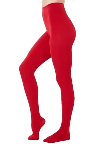HeyUU Women's 80 Denier Semi Opaque Tights High Waist Soft Solid Color Pantyhose (1Pair-Red) | Warm, Comfortable & Stylish for Women thumbnail 1