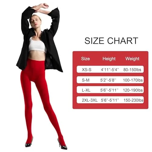 HeyUU Women's 80 Denier Semi Opaque Tights High Waist Soft Solid Color Pantyhose (1Pair-Red) | Warm, Comfortable & Stylish for Women thumbnail 4