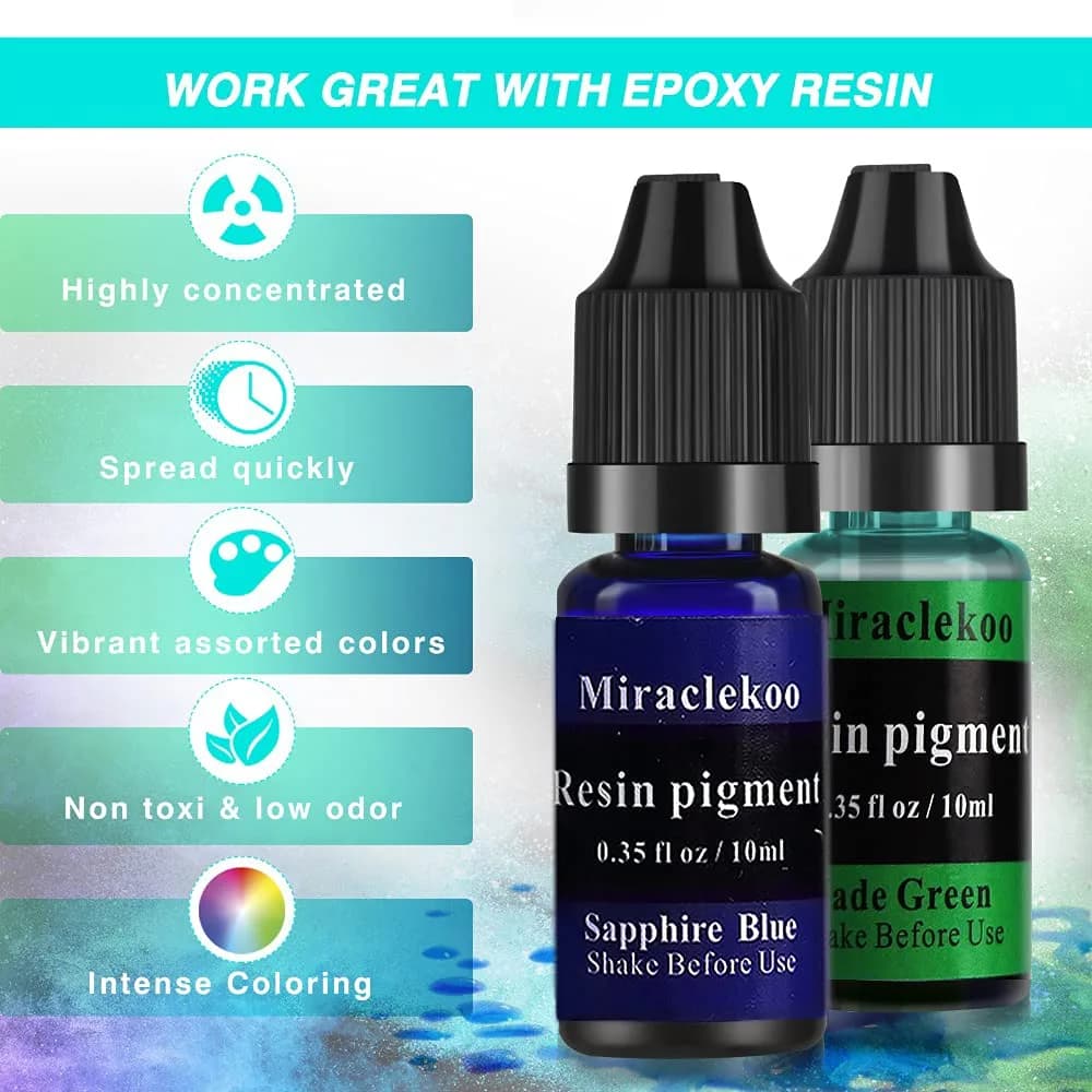 Miraclekoo 12 Colors Epoxy Resin Dye 10ml Bottles | Translucent Liquid Pigment for Crafts - view 4