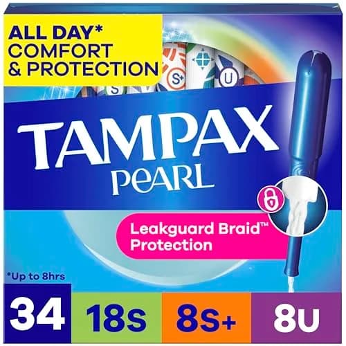 Tampax Pearl Tampons Trio Pack, Super/Super Plus/Ultra Absorbency 34 Count | #1 U.S. Gynecologist Recommended thumbnail 1