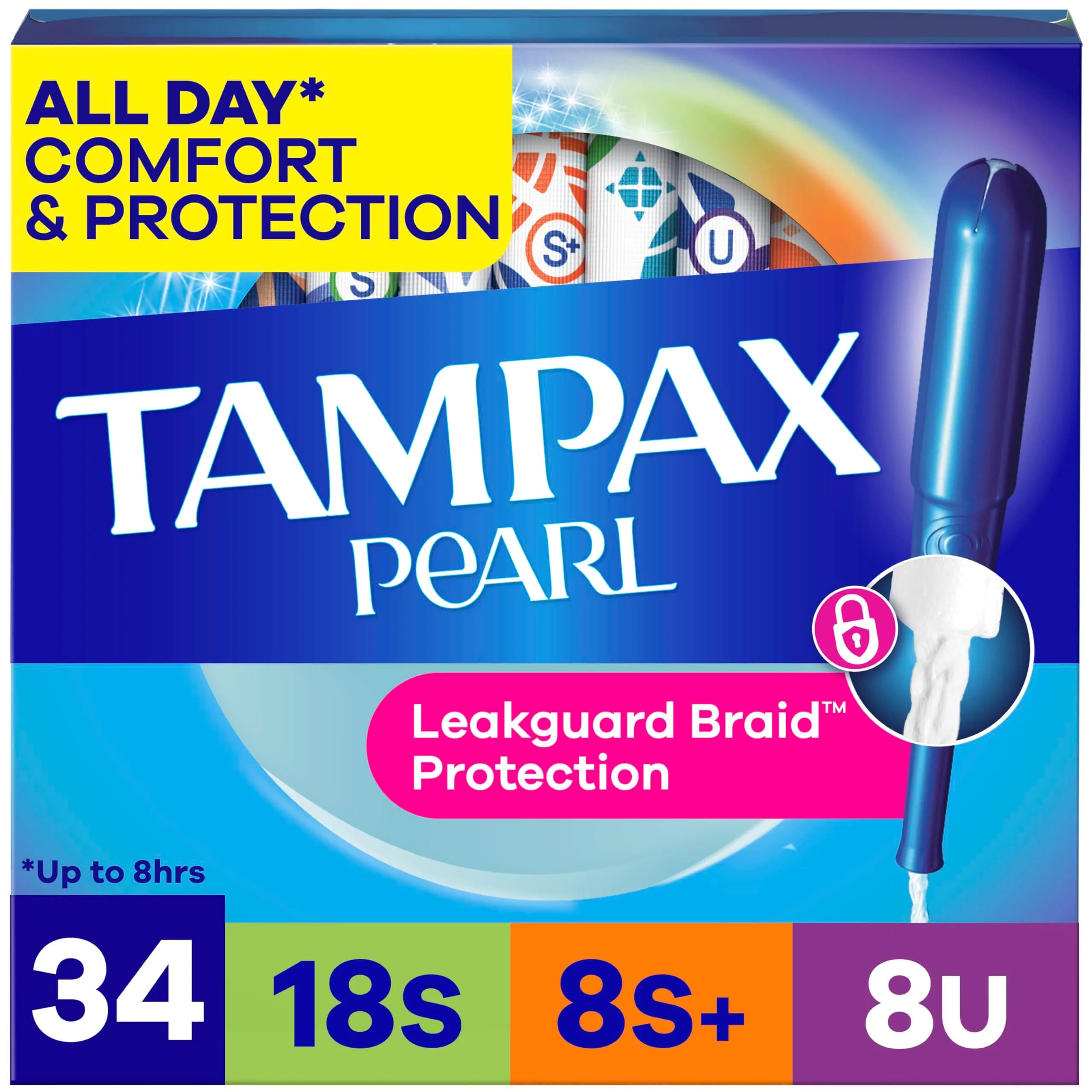 Tampax Pearl Tampons Trio Pack, Super/Super Plus/Ultra Absorbency 34 Count | #1 U.S. Gynecologist Recommended - main product image