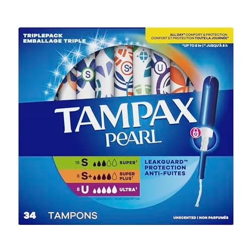 Tampax Pearl Tampons Trio Pack, Super/Super Plus/Ultra Absorbency 34 Count | #1 U.S. Gynecologist Recommended thumbnail 9