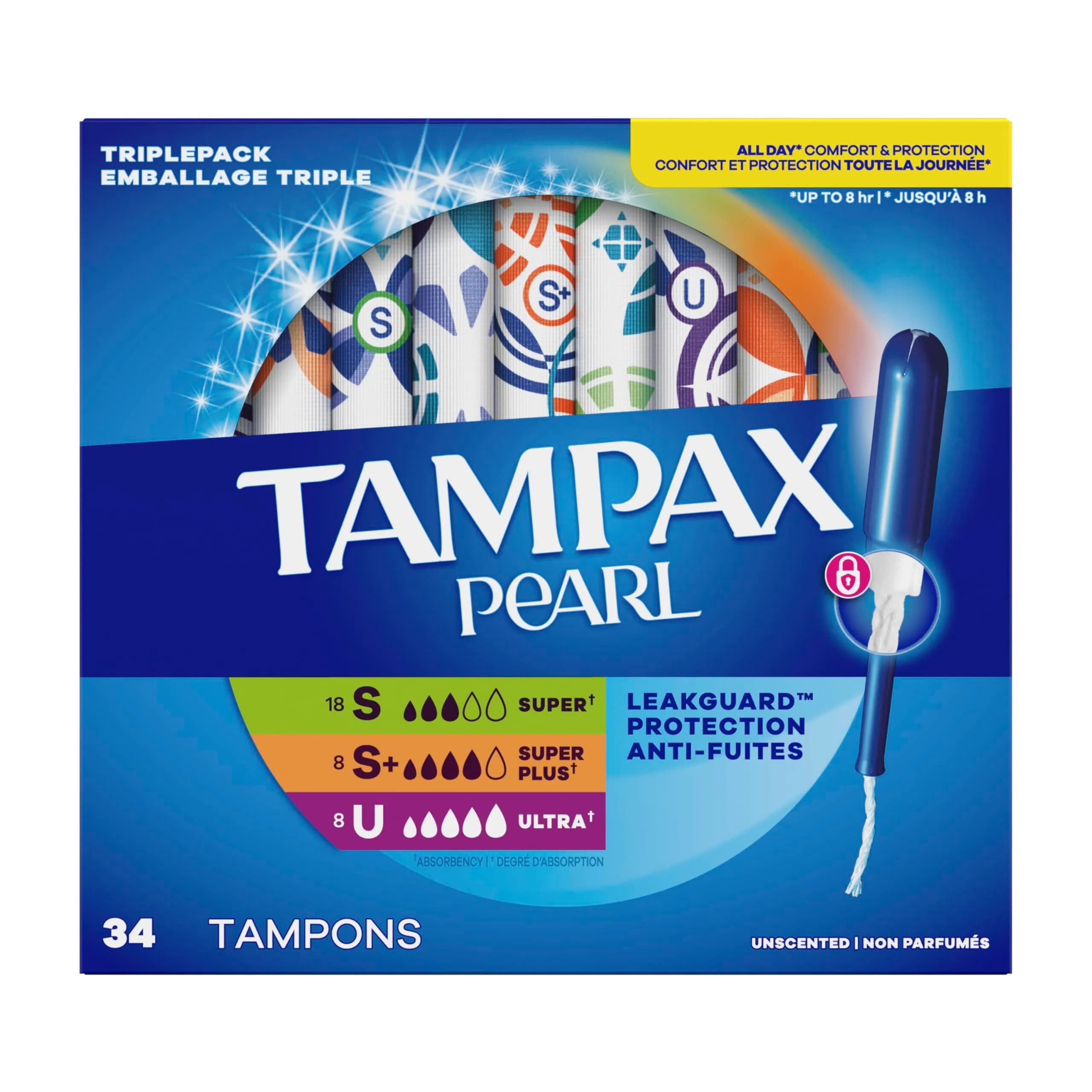 Tampax Pearl Tampons Trio Pack, Super/Super Plus/Ultra Absorbency 34 Count | #1 U.S. Gynecologist Recommended - view 9