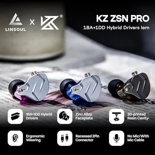 Linsoul KZ ZSN Pro Dual Driver In-Ear Monitor 1BA+1DD | Hybrid Metal HiFi Earphones with Detachable Cable thumbnail 2