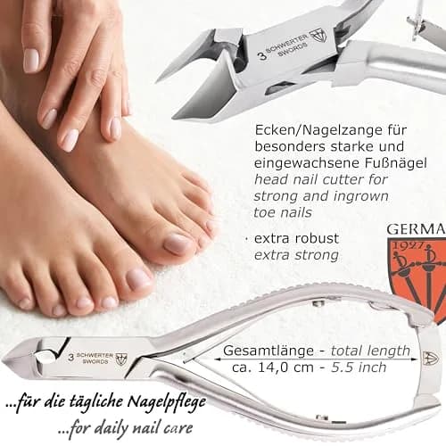 3 Swords Germany Professional Toe Nail Nipper Set with Case - Stainless Steel INOX, 4-Piece Manicure/Pedicure Kit | German Engineering thumbnail 2