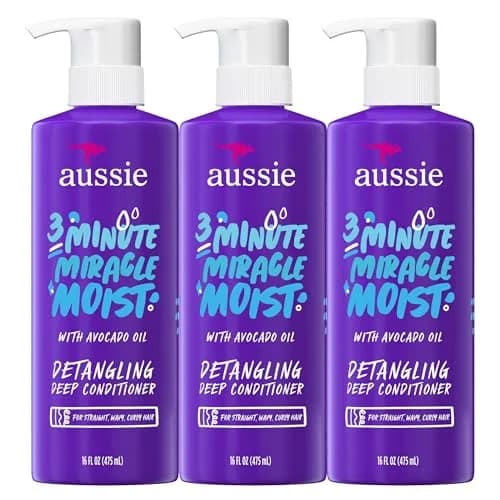 Aussie 3 Minute Miracle Moist Deep Conditioner Triple Pack | 492ml (16 Fl Oz Each) for Dry, Curly, Color-Treated Hair — Deep Conditioner Triple Pack