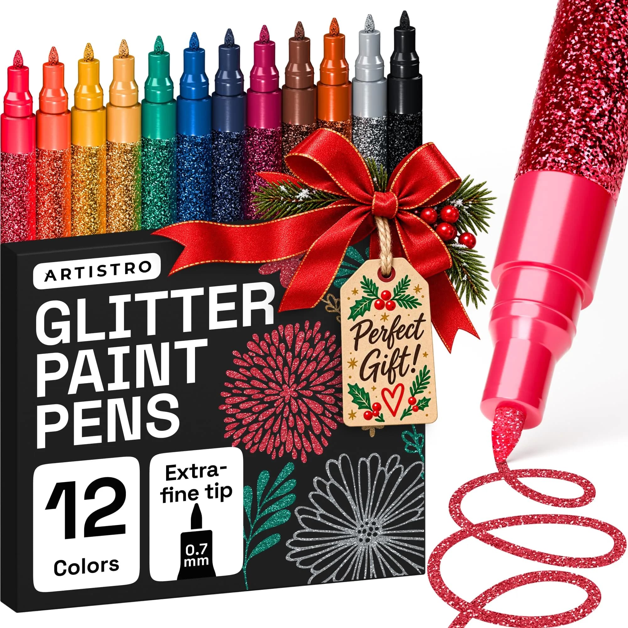 ARTISTRO Glitter Paint Pens for Glass Marking - Extra-Fine Tip | Vibrant, Water-Resistant Glitter Ink