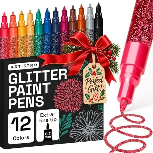 ARTISTRO Glitter Paint Pens for Glass Marking - Extra-Fine Tip | Vibrant, Water-Resistant Glitter Ink thumbnail 1