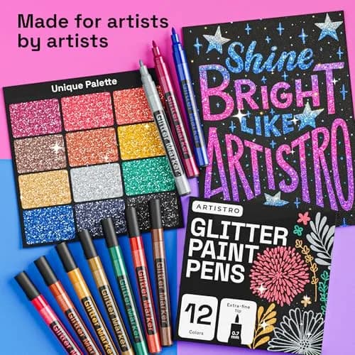 ARTISTRO Glitter Paint Pens for Glass Marking - Extra-Fine Tip | Vibrant, Water-Resistant Glitter Ink thumbnail 2