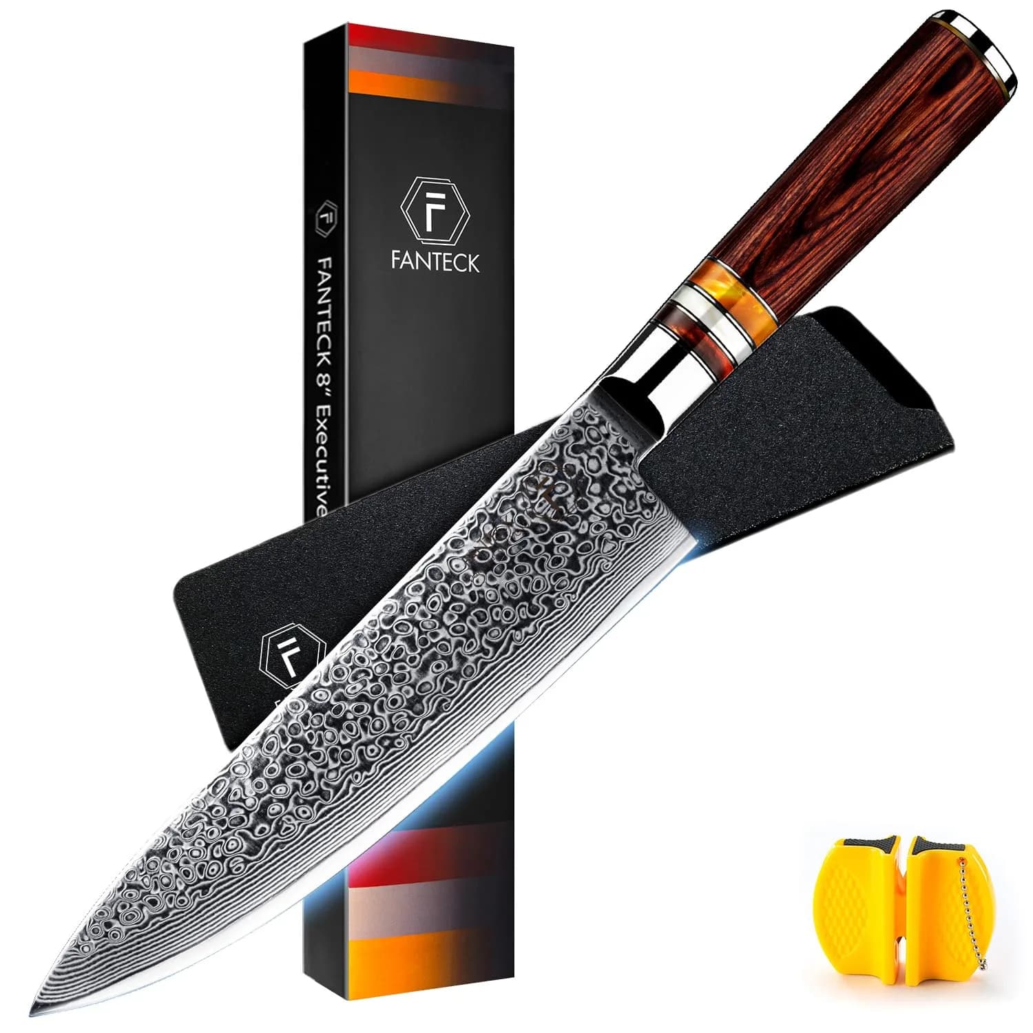 Fanteck Chef Knife 8 Inch | Japanese Damascus VG10 Steel | Pakkawood Handle