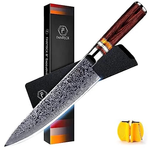 Fanteck Chef Knife 8 Inch | Japanese Damascus VG10 Steel | Pakkawood Handle thumbnail 1