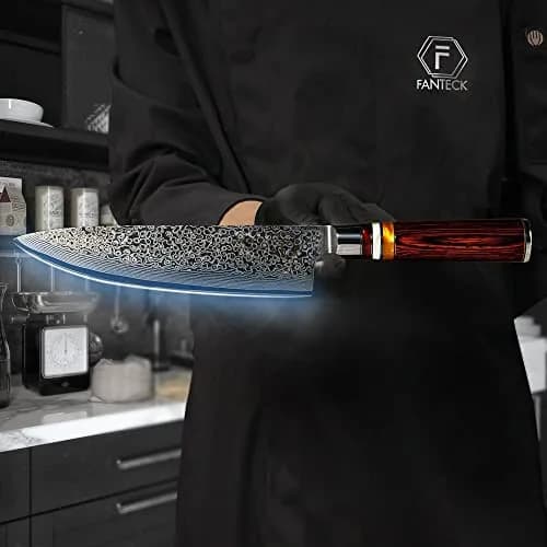 Fanteck Chef Knife 8 Inch | Japanese Damascus VG10 Steel | Pakkawood Handle thumbnail 6