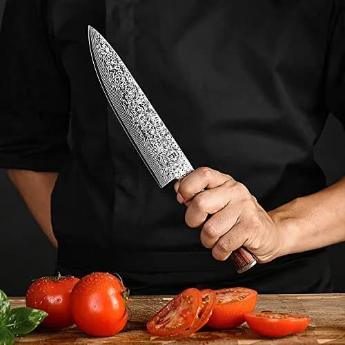 Fanteck Chef Knife 8 Inch | Japanese Damascus VG10 Steel | Pakkawood Handle thumbnail 2