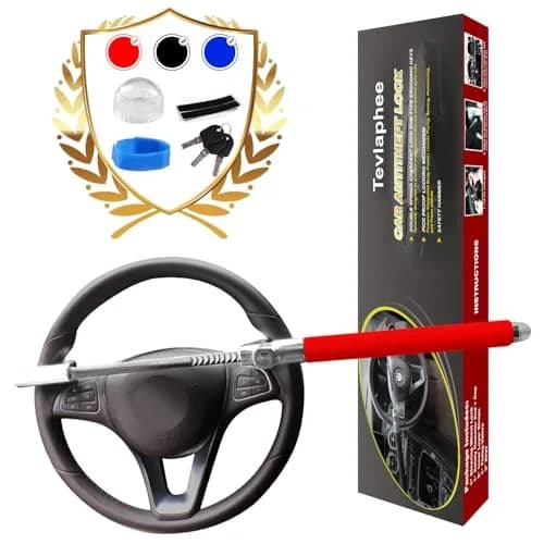 Tevlaphee Steering Wheel Lock for Cars, Heavy Duty, Adjustable Length, Universal Fit, Anti-Theft Device, Emergency Hammer, Window Breaker thumbnail 1