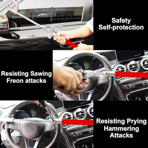 Tevlaphee Steering Wheel Lock for Cars, Heavy Duty, Adjustable Length, Universal Fit, Anti-Theft Device, Emergency Hammer, Window Breaker thumbnail 4