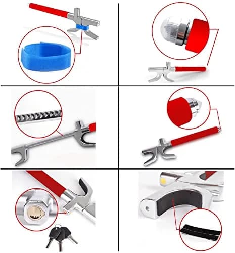 Tevlaphee Steering Wheel Lock for Cars, Heavy Duty, Adjustable Length, Universal Fit, Anti-Theft Device, Emergency Hammer, Window Breaker thumbnail 6