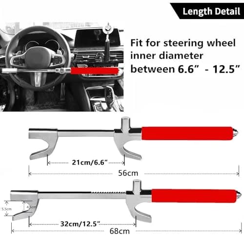Tevlaphee Steering Wheel Lock for Cars, Heavy Duty, Adjustable Length, Universal Fit, Anti-Theft Device, Emergency Hammer, Window Breaker thumbnail 2