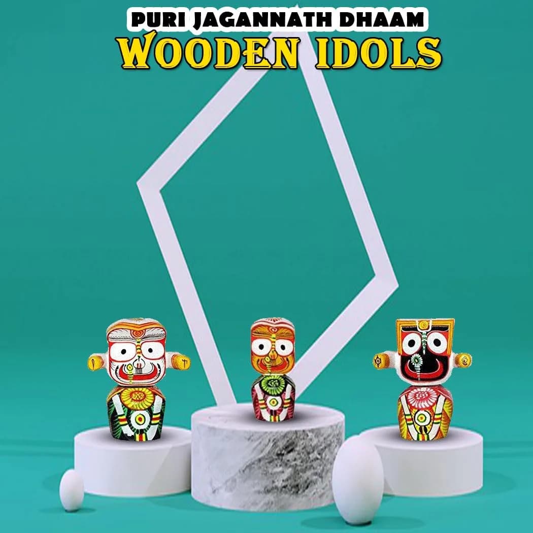 NEALEXKLUSIVE Wooden Lord Jagannath, Balaram & Subhadra Idol Set | 10.16 cm (4 Inch) Multicolor - view 7