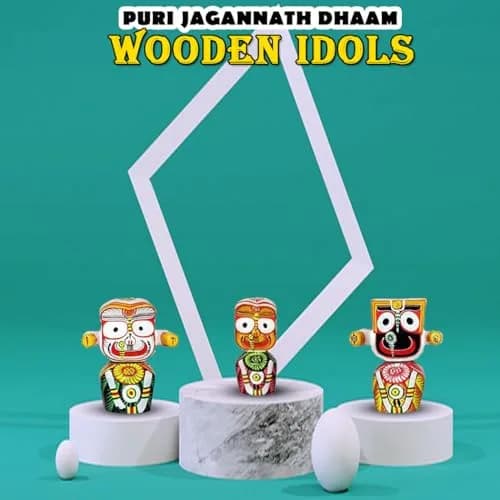 NEALEXKLUSIVE Wooden Lord Jagannath, Balaram & Subhadra Idol Set | 10.16 cm (4 Inch) Multicolor thumbnail 7