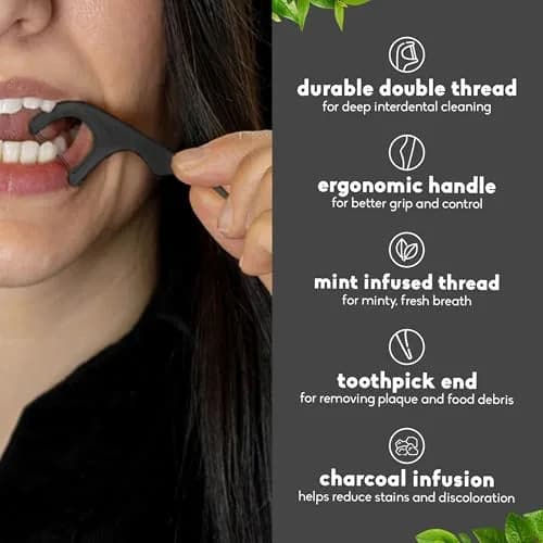 The Humble Co. Dental Floss Picks, Double Thread, Charcoal (200 Count) | Eco-Friendly, Vegan Oral Care thumbnail 3