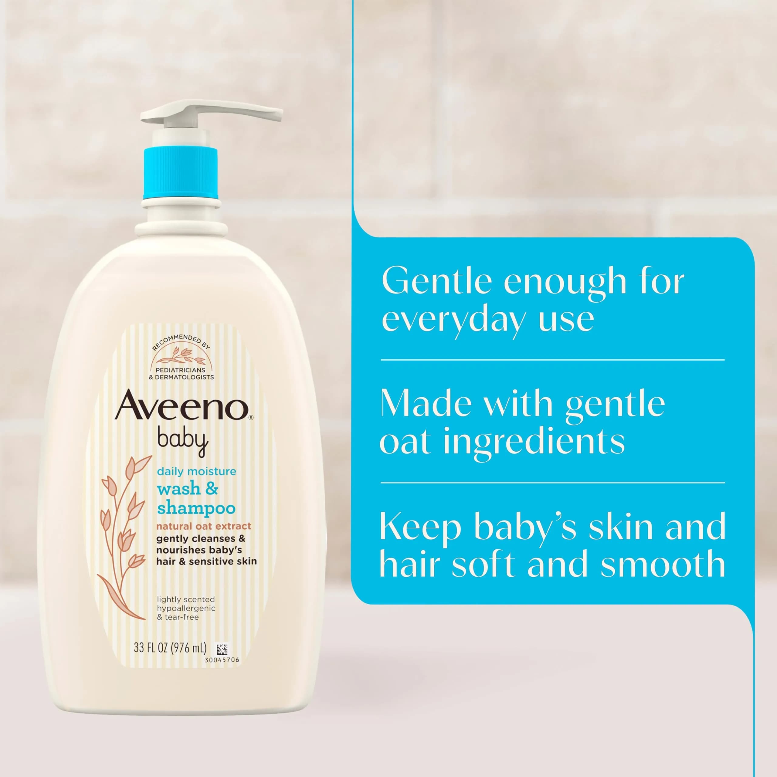 Aveeno Baby Daily Moisture Gentle Wash & Shampoo 33 Fl Oz (976 ml) | Tear-Free & Hypoallergenic for Sensitive Skin - view 4