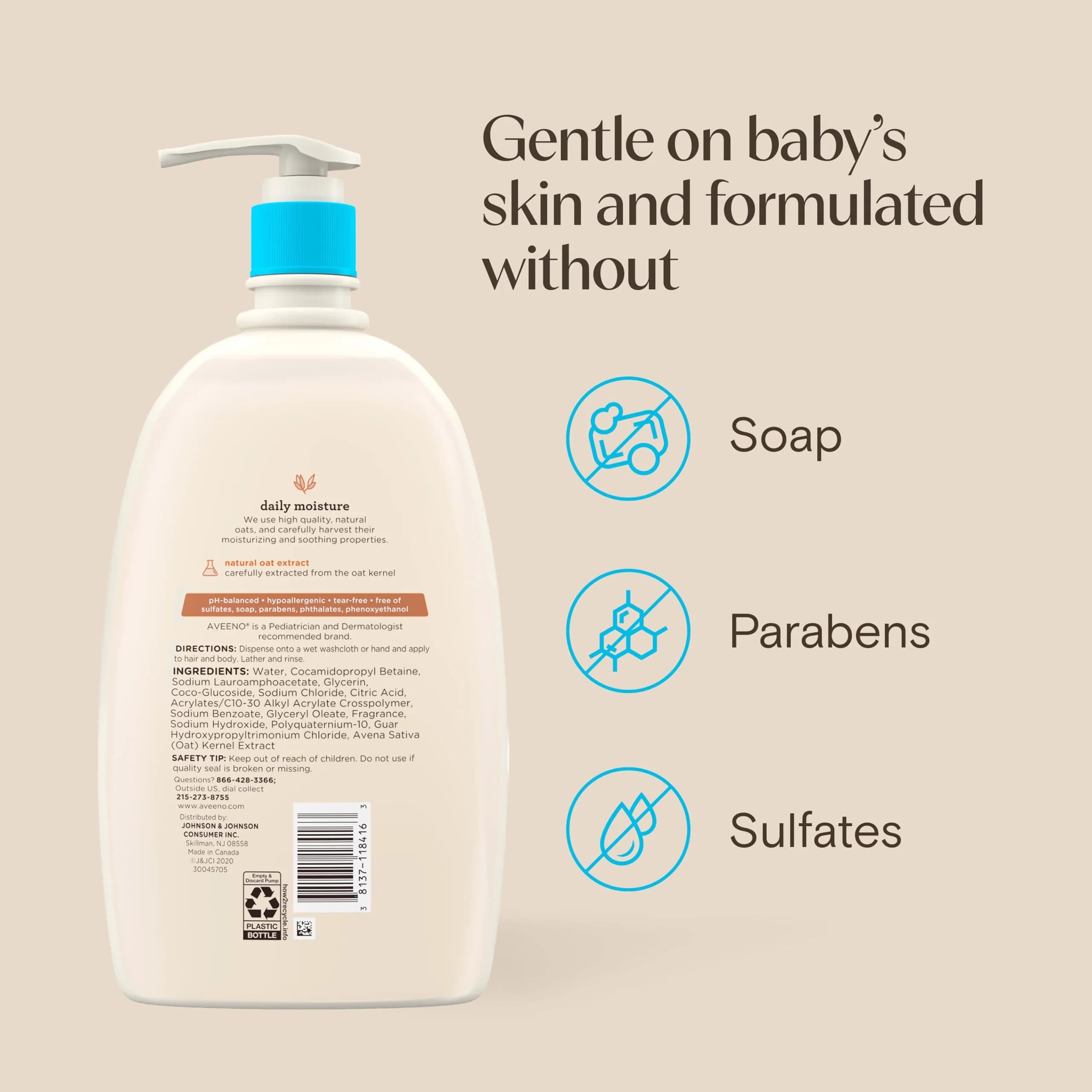 Aveeno Baby Daily Moisture Gentle Wash & Shampoo 33 Fl Oz (976 ml) | Tear-Free & Hypoallergenic for Sensitive Skin - view 9
