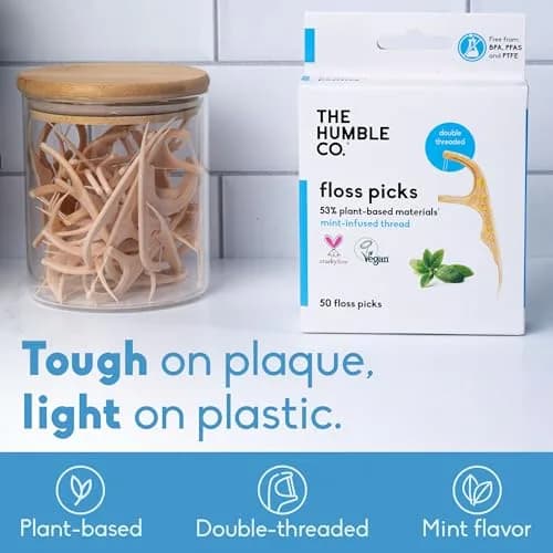 The Humble Co. Mint Dental Floss Picks Double Thread 200 Count | Dentist-Designed, Plant-Based Materials thumbnail 2