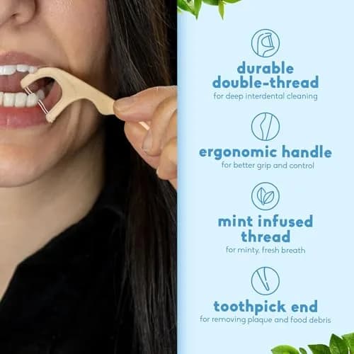 The Humble Co. Mint Dental Floss Picks Double Thread 200 Count | Dentist-Designed, Plant-Based Materials thumbnail 3