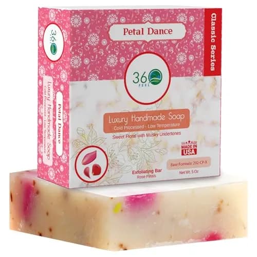 360Feel Floral Handmade Soap Bar 5oz | Exfoliating with Rose Petals & Essential Oils for Sensitive Skin thumbnail 1